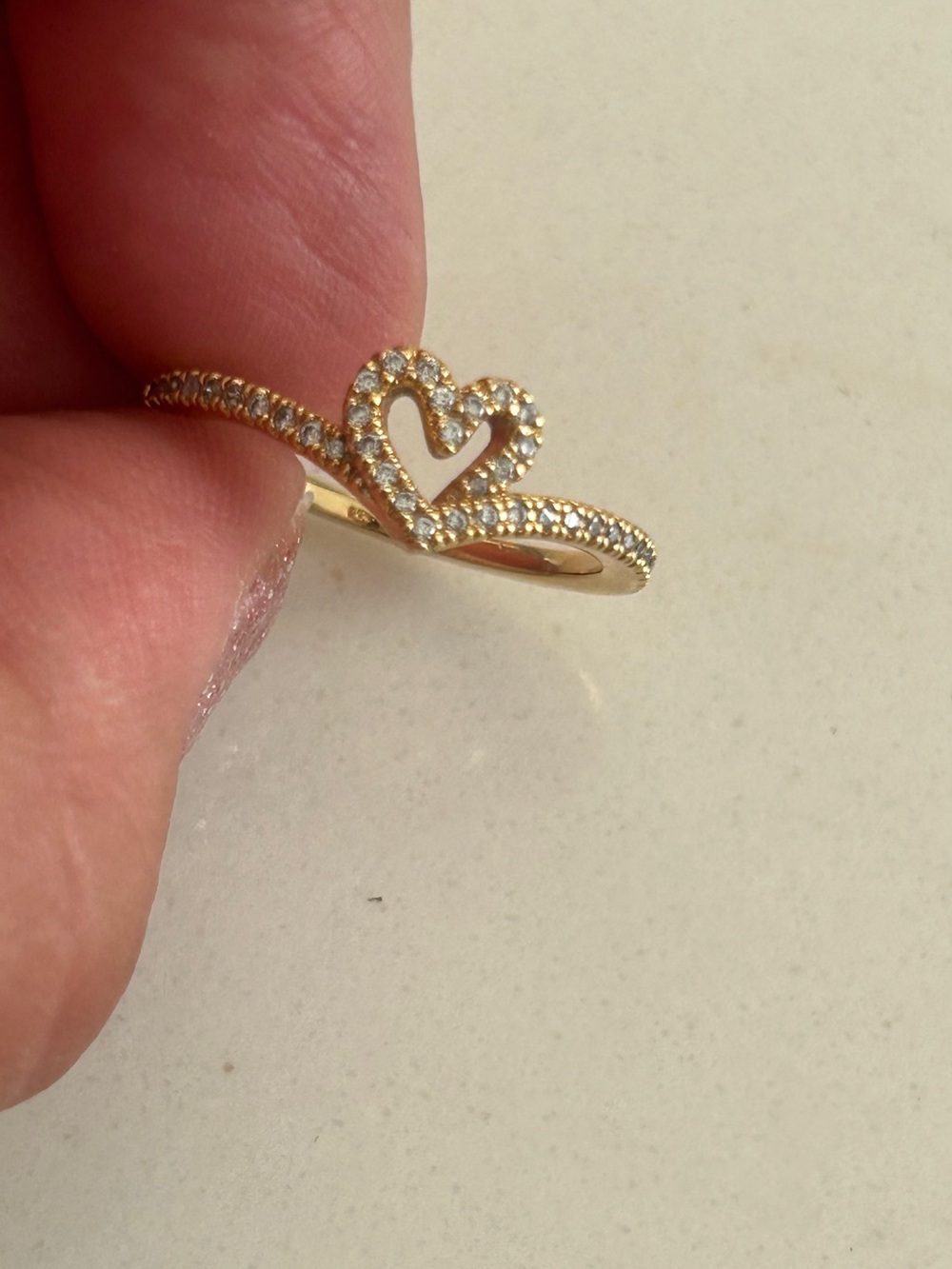 Pandora Ale Gold Plated Heart Pave Ring - Elegant Women's Jewelry Size 7 3/4